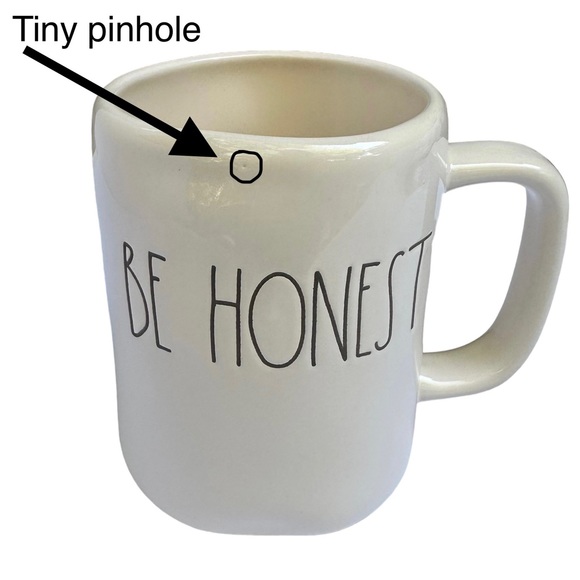 Rae Dunn BE HONEST Mug White Black Large Letters Ceramic Dimples 2018 NWT OG - Picture 4 of 12